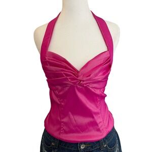 Hot Pink Halter Top Sleeveless‎ Ruched Bustier Corset Party Clubwear Tank